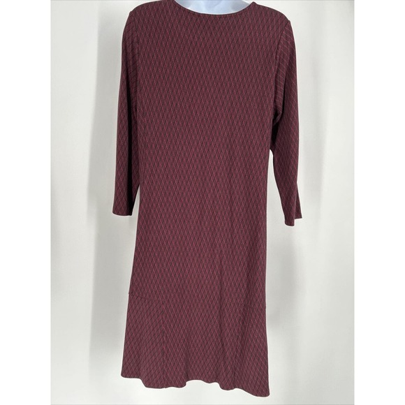 J Jill Ponte Dress Medium Petite Red Black Knit‎ Midi Seamed Stretch Casual Work - Picture 3 of 9